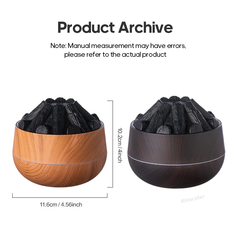 Transform Your Space with the Simulated Campfire Air Humidifier - Classic Woodgrain USB Mist Diffuser