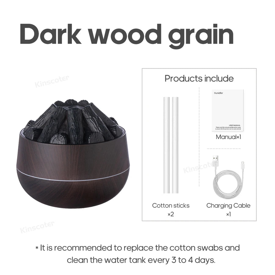 Transform Your Space with the Simulated Campfire Air Humidifier - Classic Woodgrain USB Mist Diffuser
