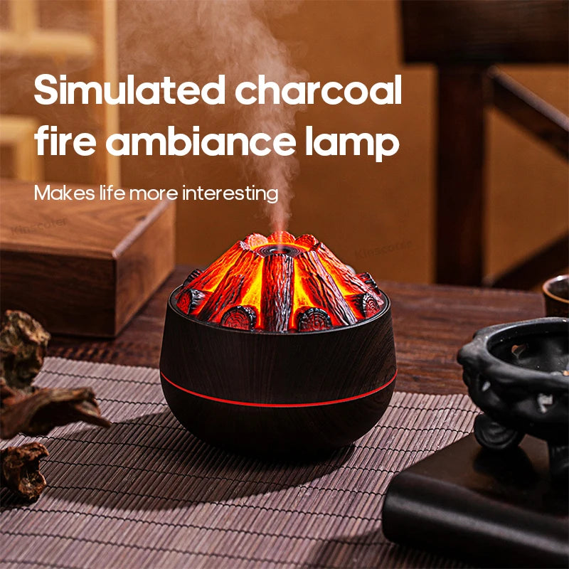 Transform Your Space with the Simulated Campfire Air Humidifier - Classic Woodgrain USB Mist Diffuser