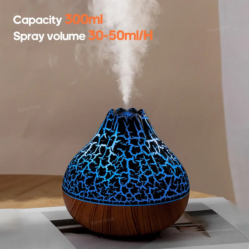 Revitalize Your Space with the Volcano Air Humidifier - 300ml Desktop USB Water Mist Diffuser with Colorful Night Light