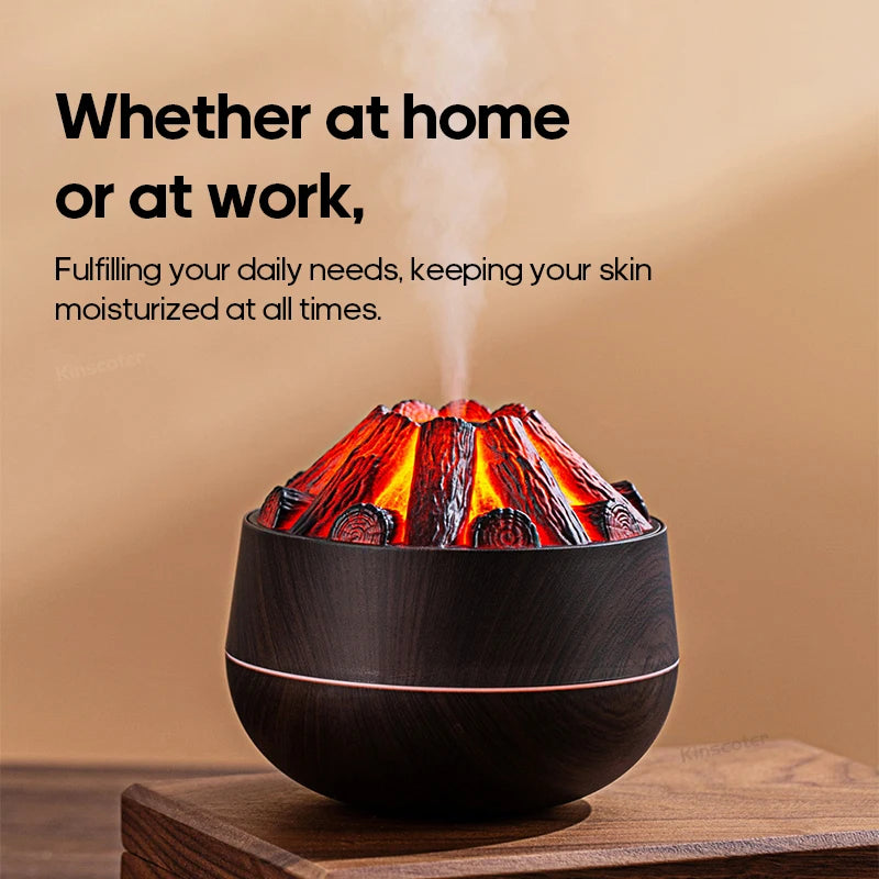 Transform Your Space with the Simulated Campfire Air Humidifier - Classic Woodgrain USB Mist Diffuser