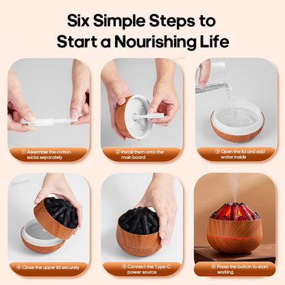 Transform Your Space with the Simulated Campfire Air Humidifier - Classic Woodgrain USB Mist Diffuser