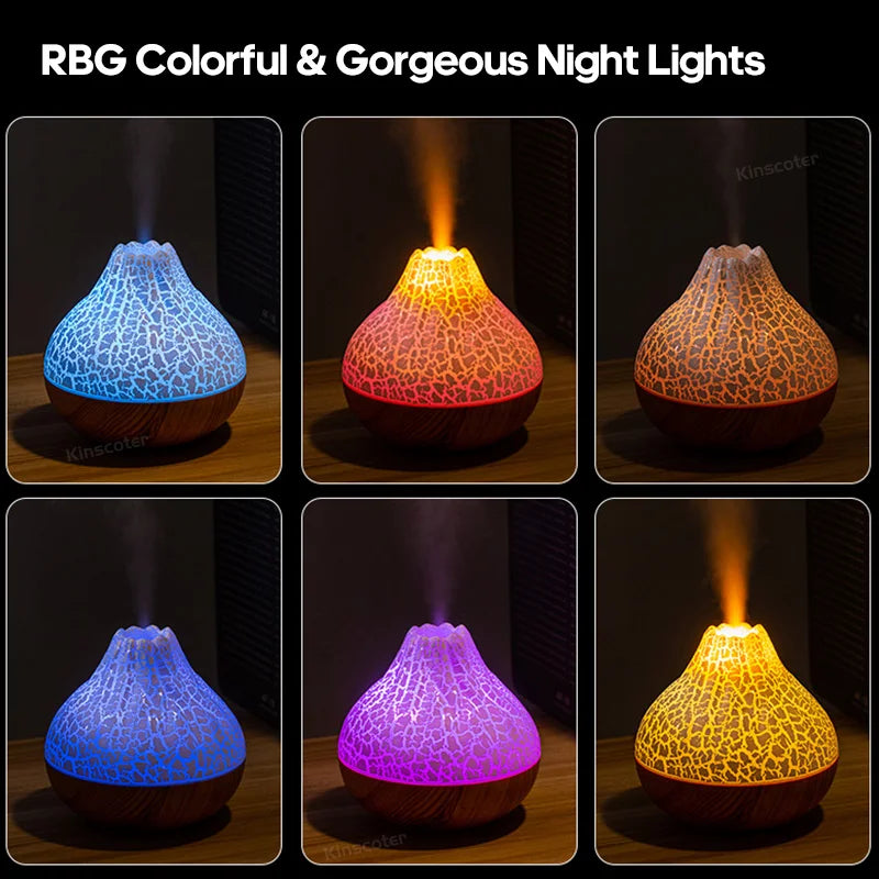 Revitalize Your Space with the Volcano Air Humidifier - 300ml Desktop USB Water Mist Diffuser with Colorful Night Light