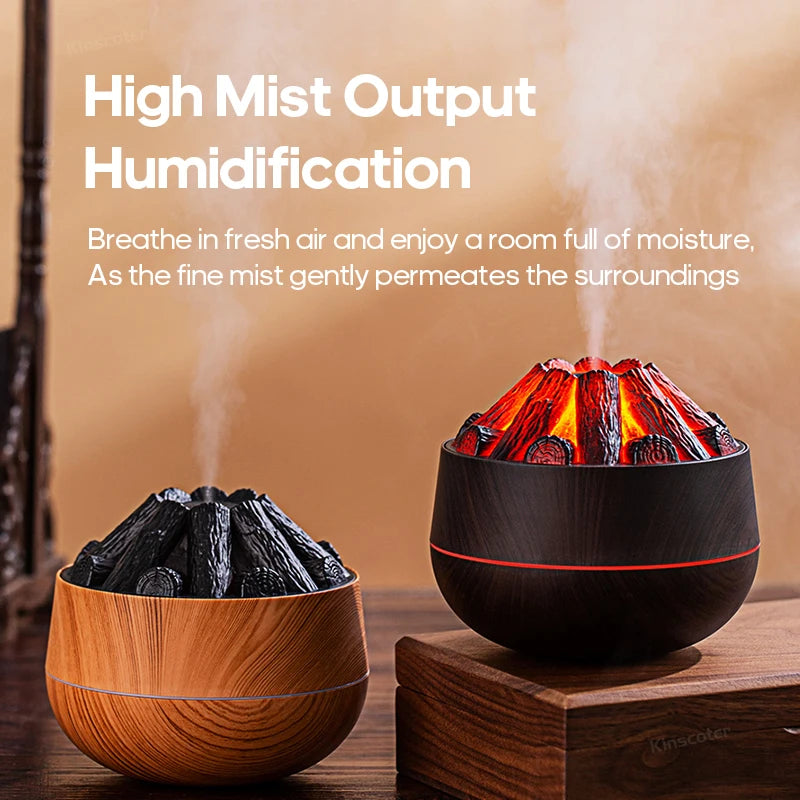 Transform Your Space with the Simulated Campfire Air Humidifier - Classic Woodgrain USB Mist Diffuser